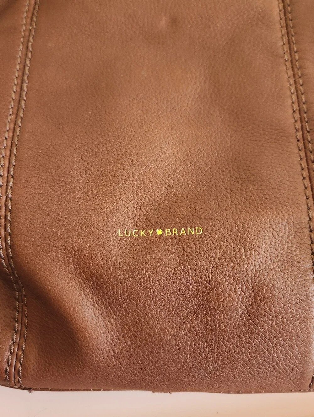 Lucky Brand Brown Leather Messenger Bag with Brass Accent